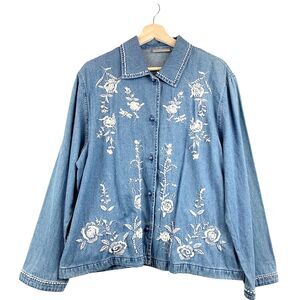 Drapers & Damon Embellished Embroidered Floral Denim Jacket PXL NWT